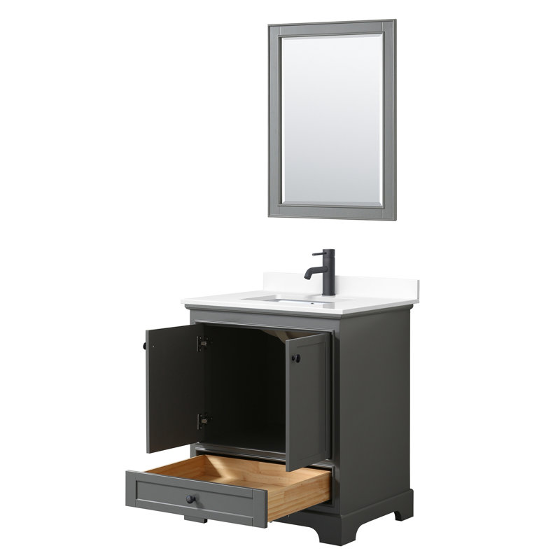 Ensemble de meuble-lavabo simple 30 "avec miroir Deborah, Marbre de culture blanc, Gris foncé, Noir mat