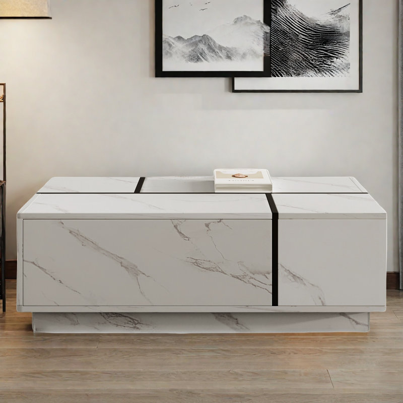 Rectangular Sliding Top Coffee Table With 2 Drawers And 2 Hidden Storage Compartments