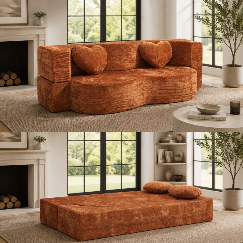 Canapé-lit en forme de cœur, Polyester orange
