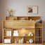 Lit mezzanine avec plusieurs tablettes de rangement, bureau et DEL-51516131