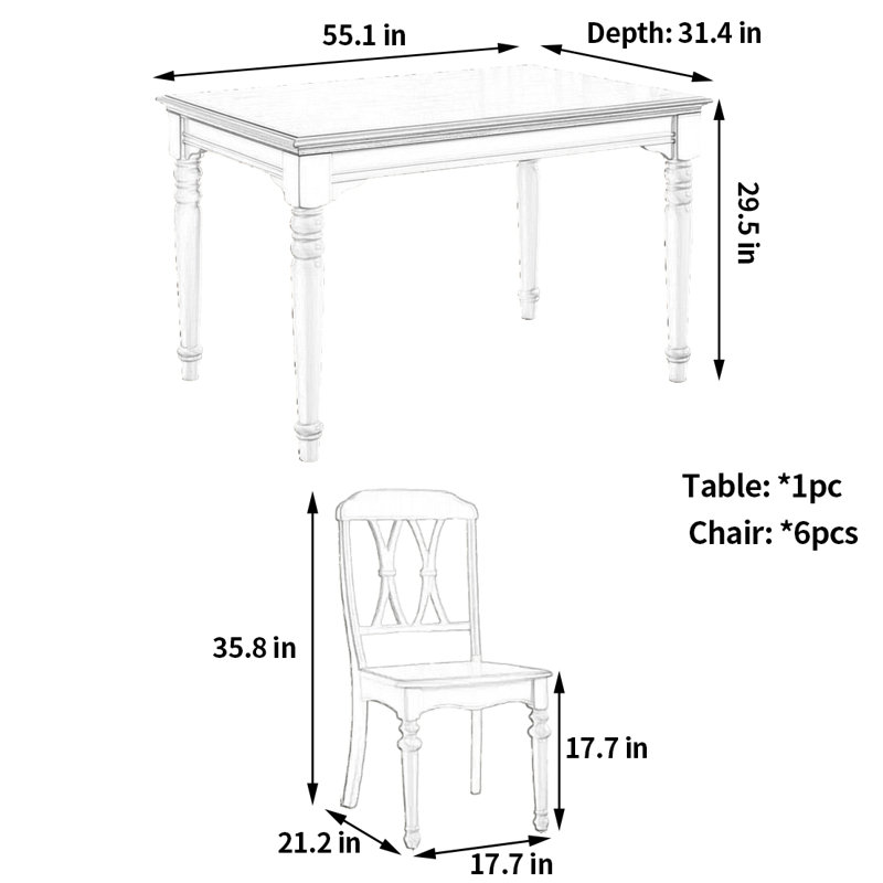 Table et chaises de style champêtre, Brun, Beige/brun, H 29,5 po x l 55,1 po x P 31,4 po