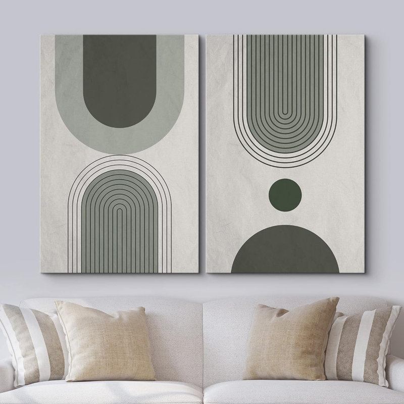 «Mid Century Modern Boho Green», motif géométrique pastel de formes abstraites bohémiennes sur toile, reproduction de 2 pièces