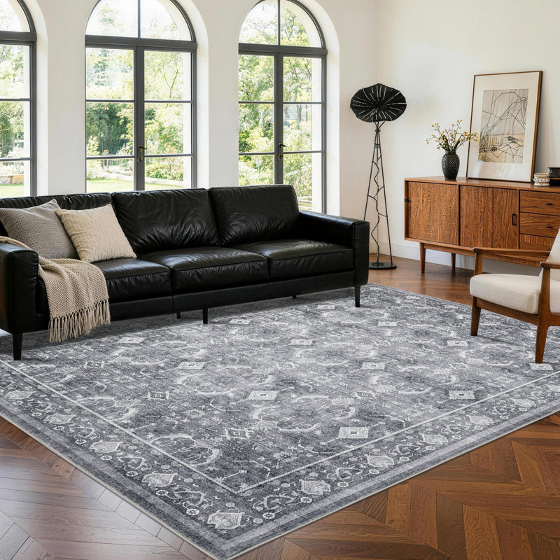 Area Rug, Washable Vintage Boho Rug, Low-Pile Non-Slip Stain Resistant Carpet for Living Room, Bedroom, Dining Room, Kids Nursery