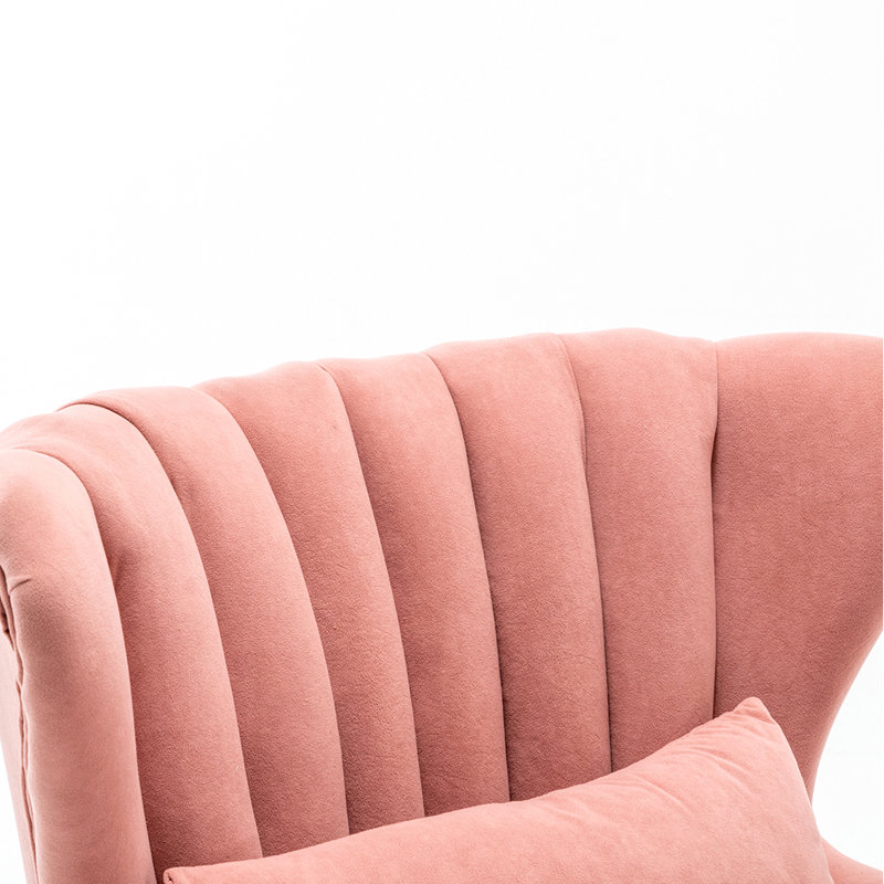 Tybalt Velvet Wingback Chair With Footstool, Pink