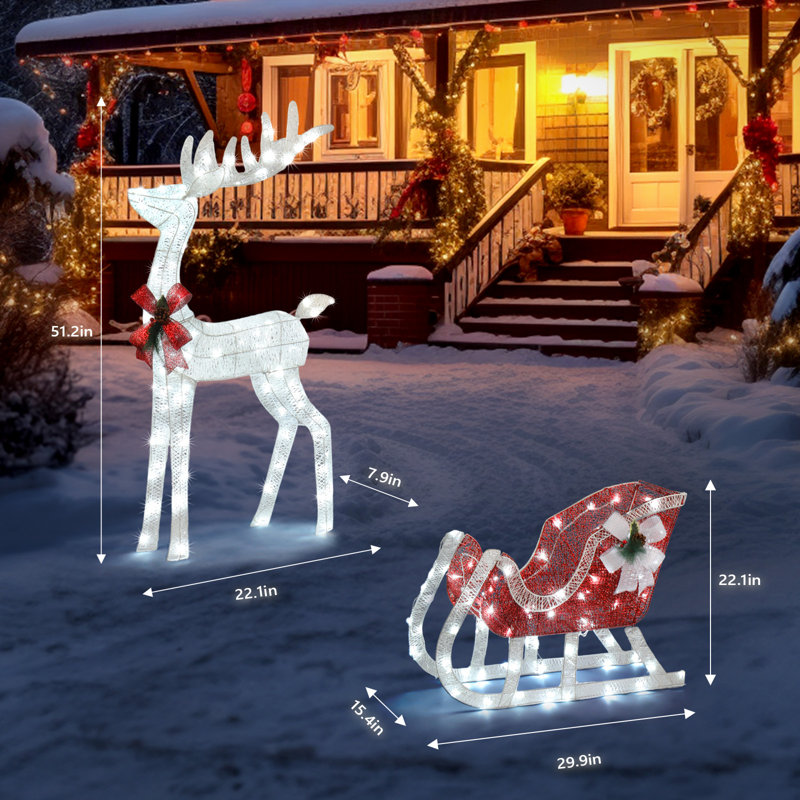 Décoration de cerf élan éclairé Tyringham, Blanc, H 51,2 po x l 7,9 po x P 22,1 po