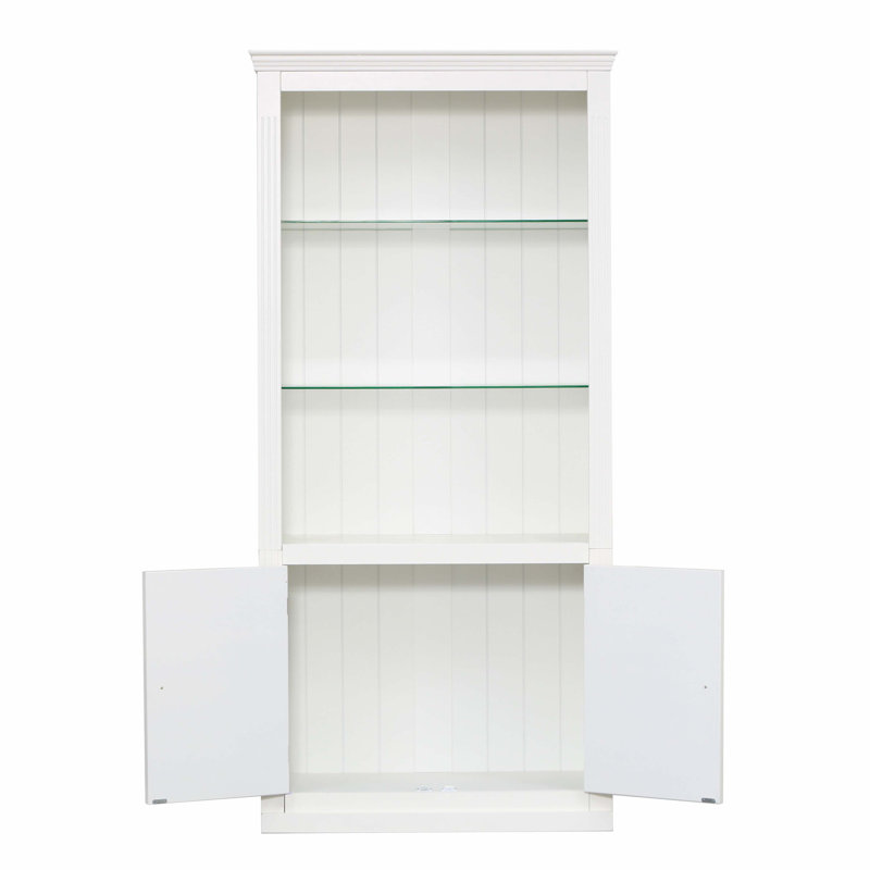 78.75''H 4-Tier Display Shelf, Dimmable Ceiling Light, Freestanding Farmhouse Bookcases With Storage & Doors, Bookshelf With Adjustable Glass Shelves For Home & Office