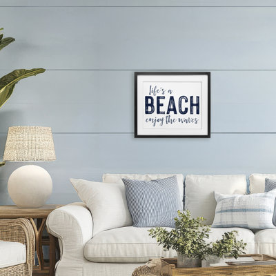 Summer Sentiment Enjoy Waves Framed Print Under Glass, design by Lettered and Lined