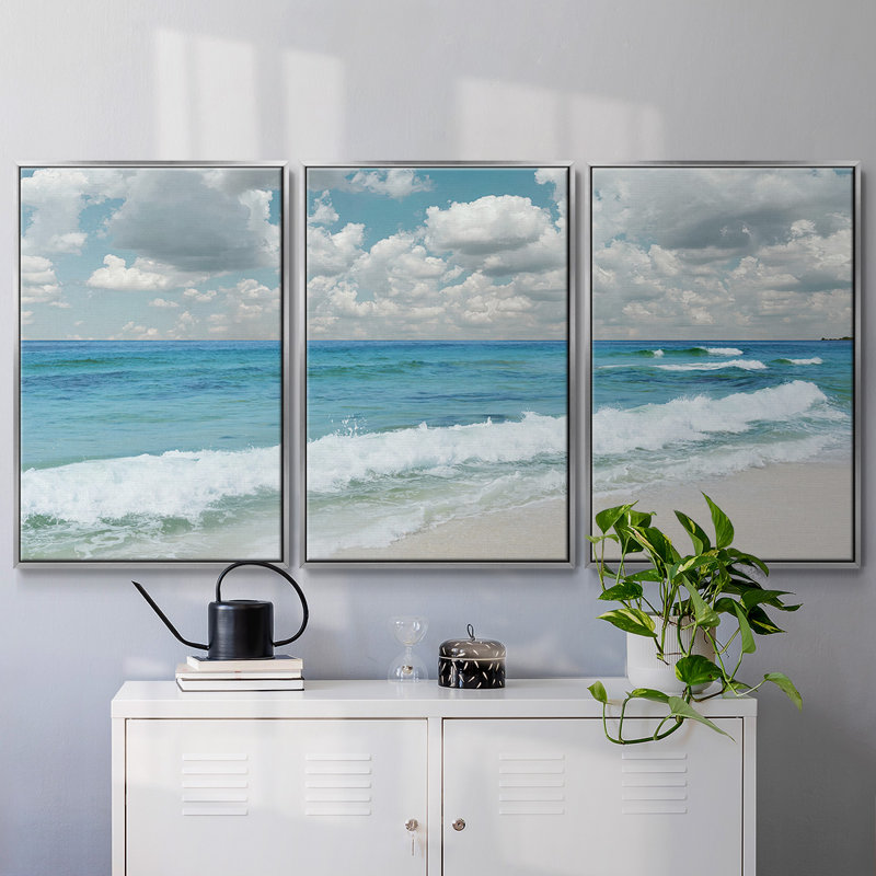 «Beach Bliss», reproduction sur toile 3 pièces, Argenté, H 36 po x l 75 po x P 2 po