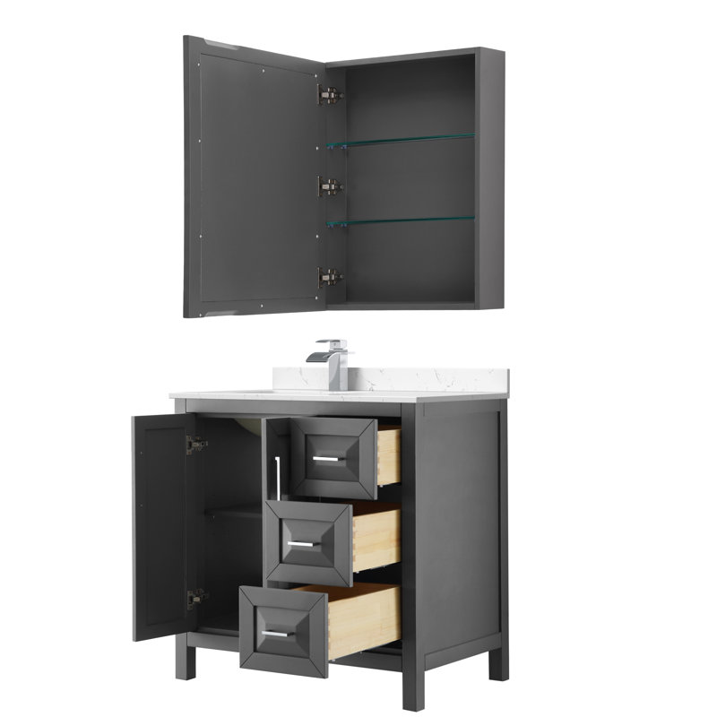 Daria 36'' W Single Vanity, Polished Chrome, Carrara Cultured Marble, Dark Gray