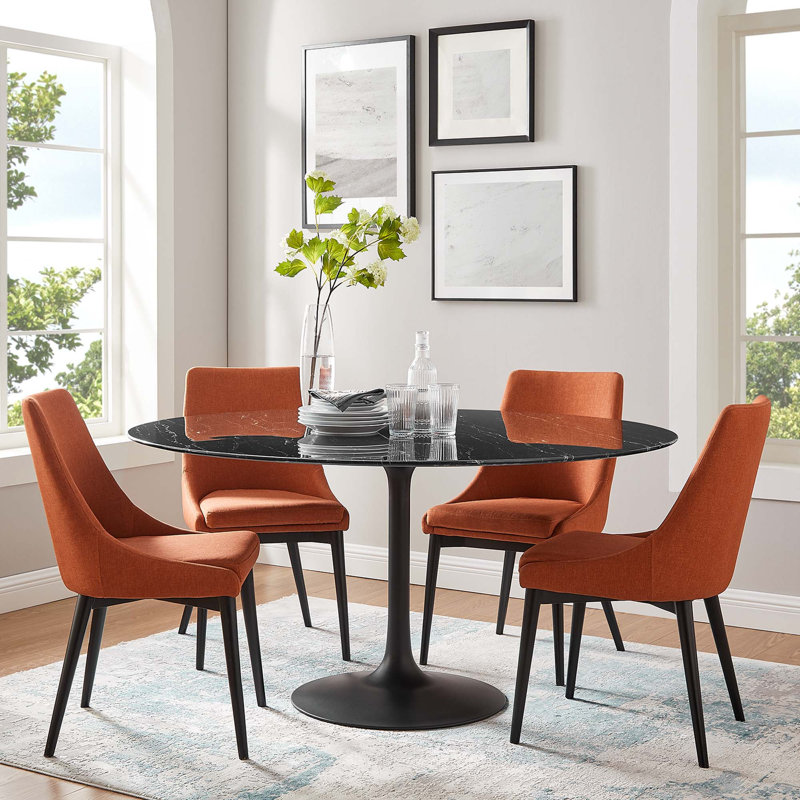  Table de salle à manger en marbre artificiel Lippa, Noir, Noir, 28,5 po H x 47 po L x 47 po P 
