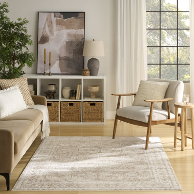 Tapis crème beige rétro 5 pi 3 po x 7 pi Leuchte