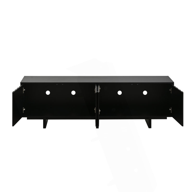 Meuble télé rétro à grain de bois avec porte ondulée pour téléviseur de 75 po ou moins, console média rustique avec amplement d'espace de rangement et base robuste