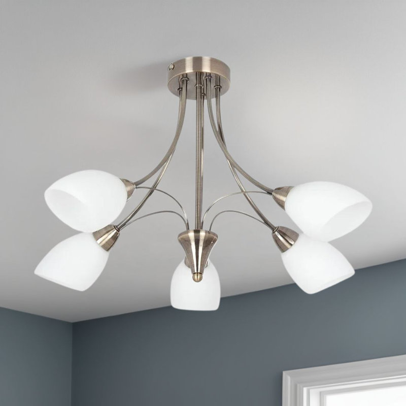 Northlake Glass Semi Flush Mount, Antique Brass