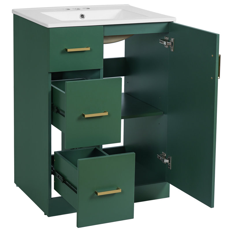 Meuble-lavabo de 24 pouces avec lavabo, 2 tiroirs et porte à fermeture en douceur: style minimaliste et élégant pour les petites salles de bain