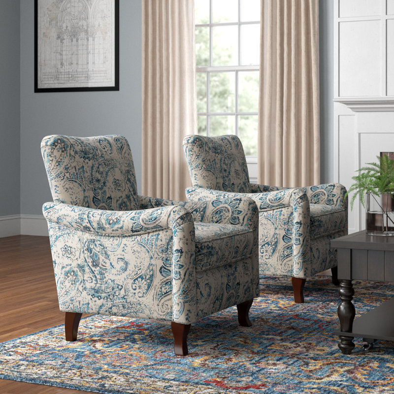 Paire de fauteuils en bois manufacturé et l 30,5 po Alikah, Mélange de polyester bleu