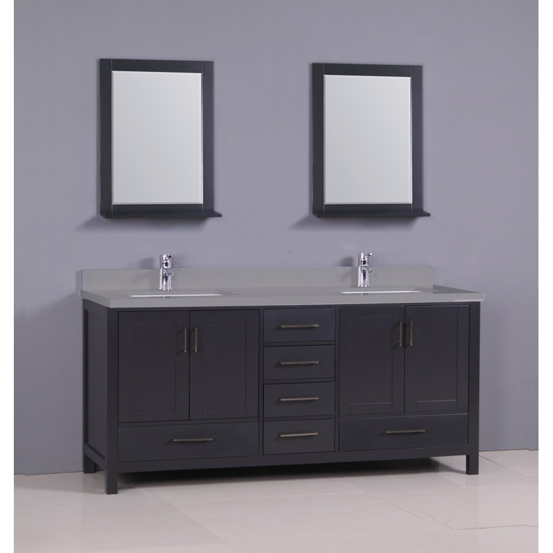 Ensemble de meuble-lavabo double 75 "avec miroir Flannery, Gris calypso