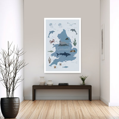 Cornwall Sea Life Map 1 Piece Wrapped Canvas Wall Art