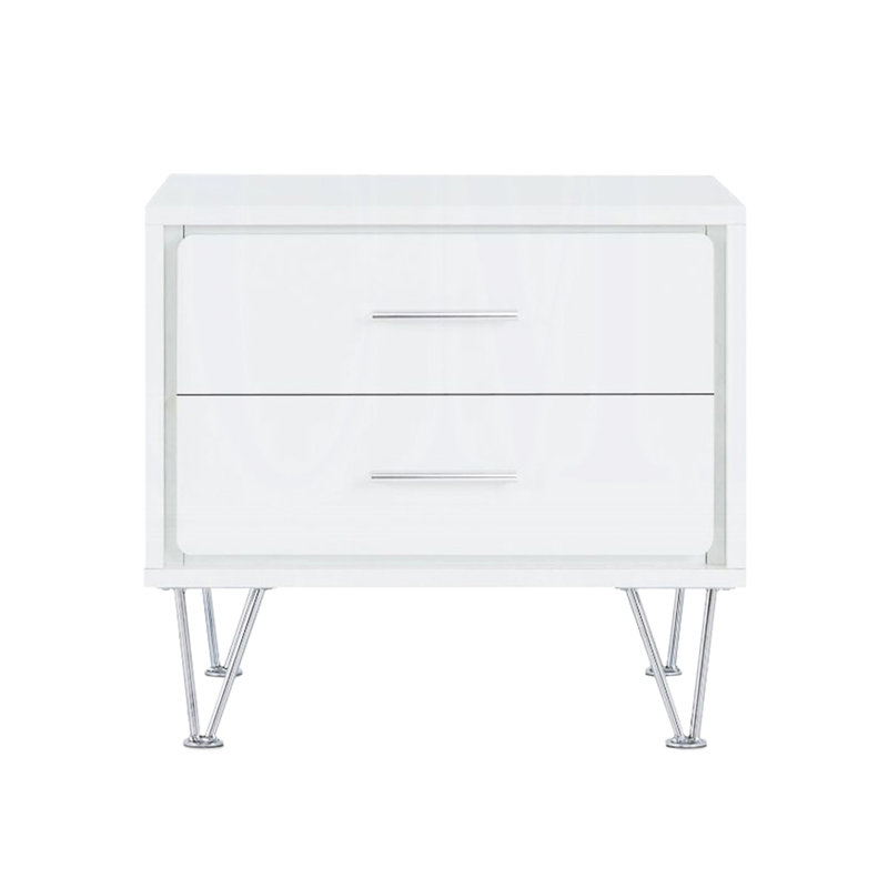 Table de chevet 2 tiroirs blanche avec pieds en métal - Table de chevet chic pour table de chevet moderne
