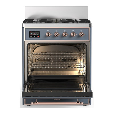 Cuisinière à double carburant 30 pouces avec 5 brûleurs scellés gris-bleu Majestic III Series (gaz naturel, garniture en cuivre)