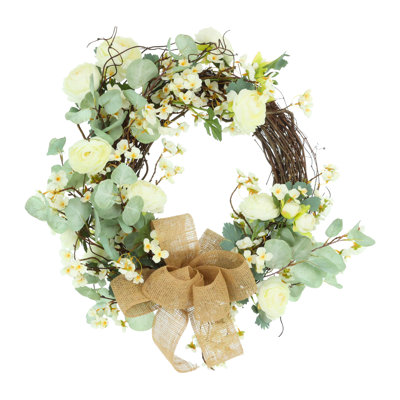 Couronne de 28 po avec eucalyptus et renoncule