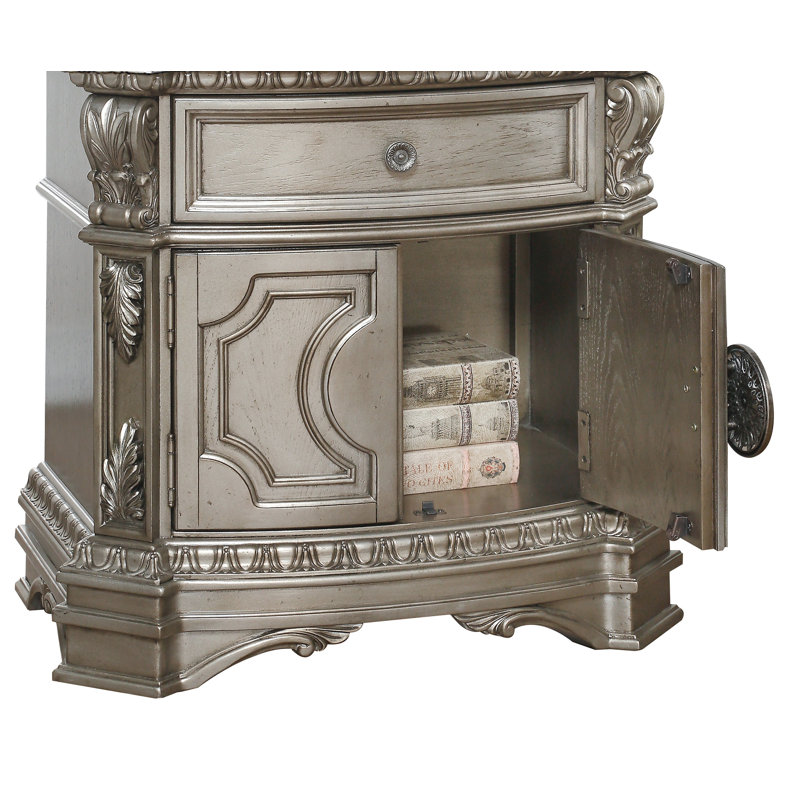 Antique Silver Marble Top Nightstand with Carved Feet