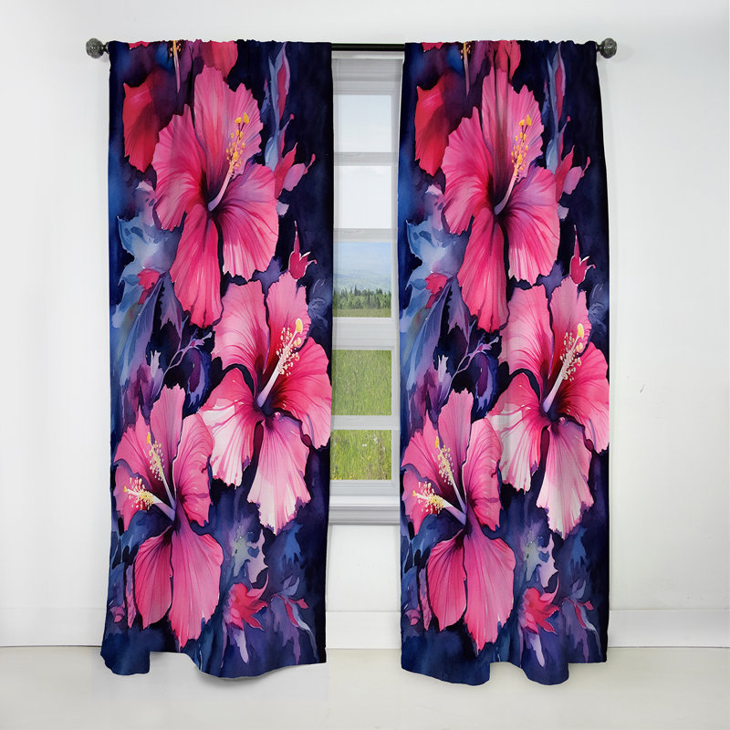 Rideau occultant floral Jovanni - Hibiscus - 1 panneau, L 52 po x L 120 po