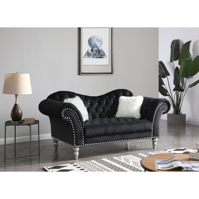 Cerisier 75'' Velvet Loveseat, Black Velvet