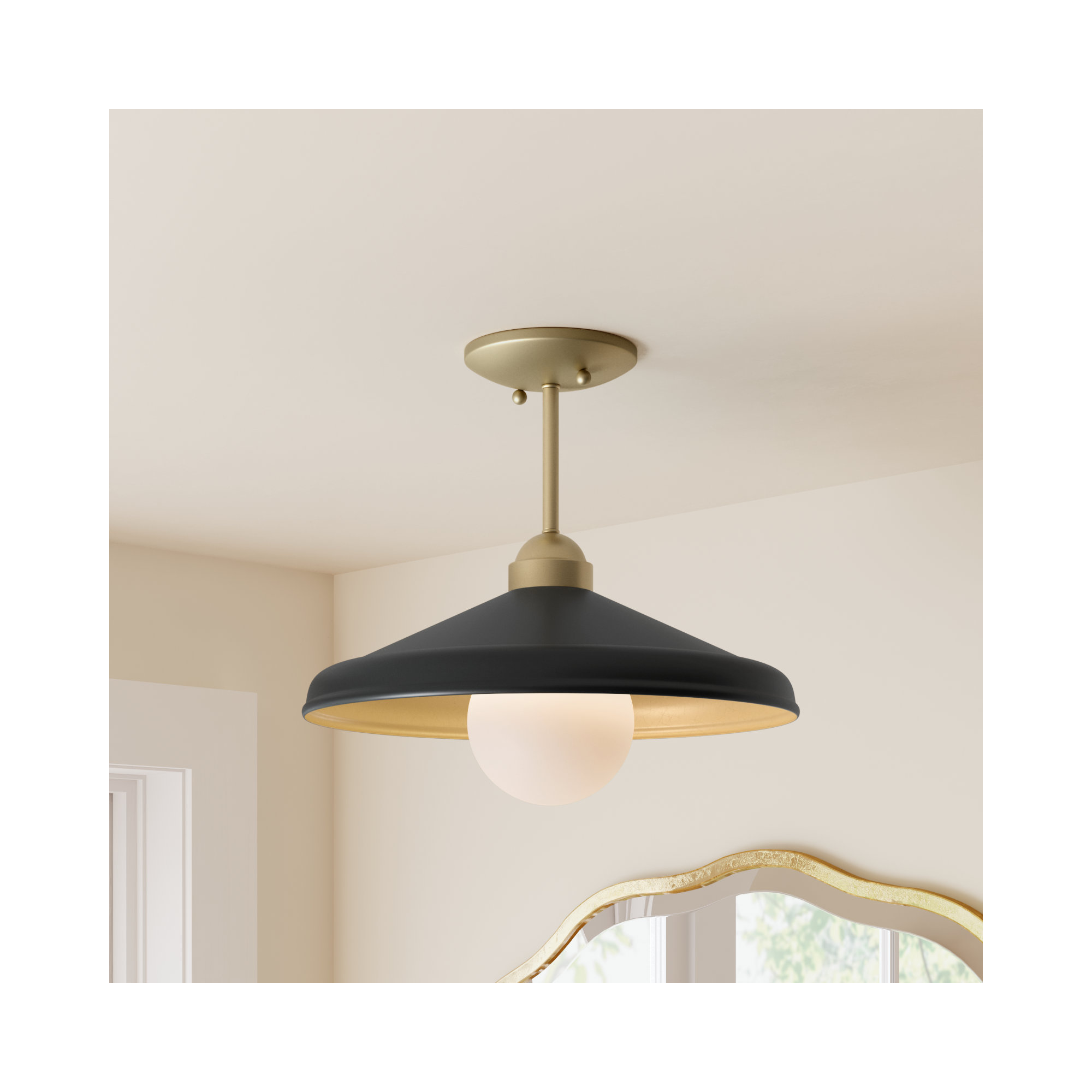 Delilah Single Light Metal Semi Flush Mount, Black