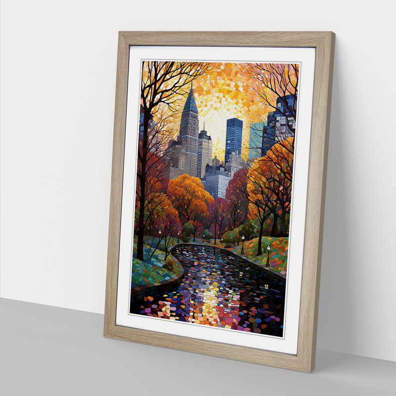 Central Park Orphism - Single Picture Frame Print on Wood, 46cm H x 34cm W x 2cm D, Oak Framed