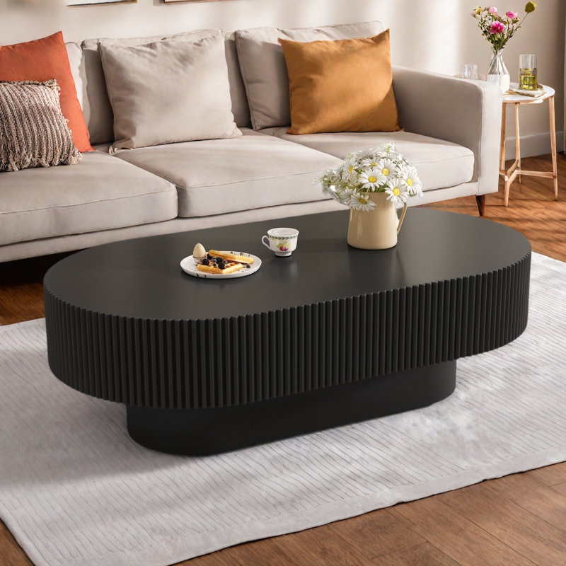 Table basse ovale, 13.92" H x 43.32" W x 23.63" D, Noir / Noir