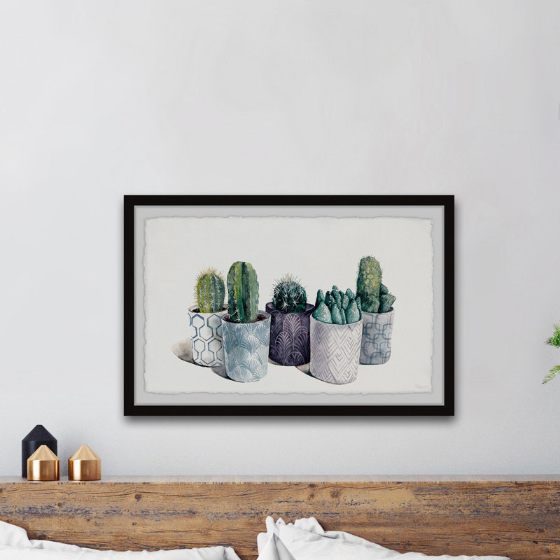 Indigo Cactus Pots by Parvez Taj - Single Picture Frame Painting, 20 cm H x 30 cm W