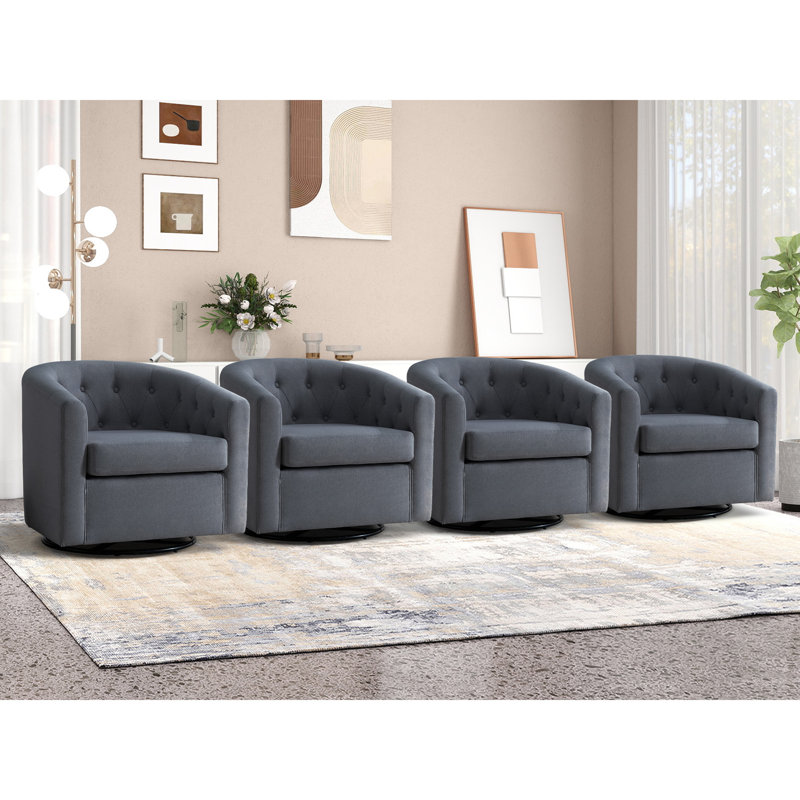 Palopo 29.5" Wide Modern Linen Upholstered Swivel Tufted Recessed Arms Accent Chair (Set of 4), Gray Linen