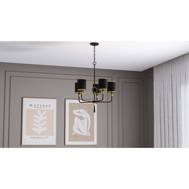Lockery Matte Black Chandelier, 5 Lights, 29.25" H x 26.5" W x 26.5" D
