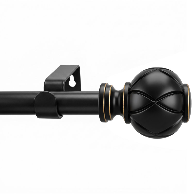 Adjustable 1'' Single Curtain Rod, 32" - 84", Black