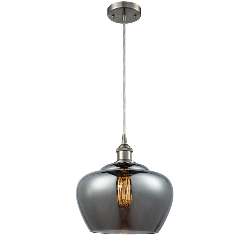 Mini-luminaire suspendu 1 lumière à cordon 11 po Ballston Fenton, Plaqué couleur fumée, Nickel satiné brossé