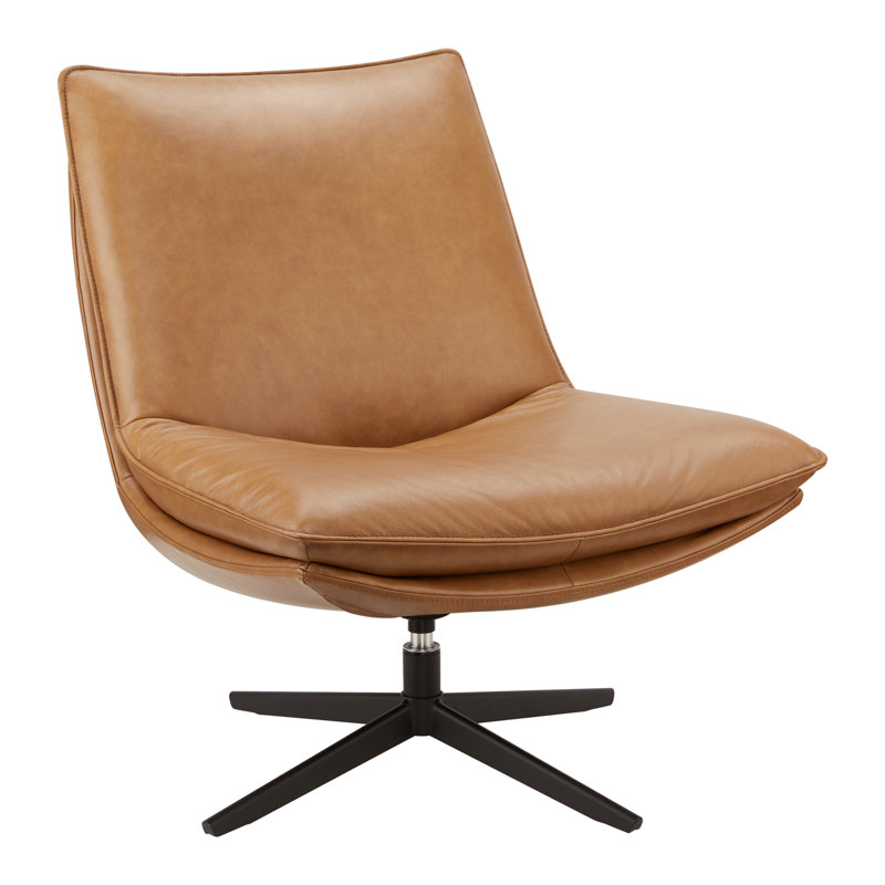 Delana Top Grain Leather Swivel Lounge Chair, Zurich Caramel