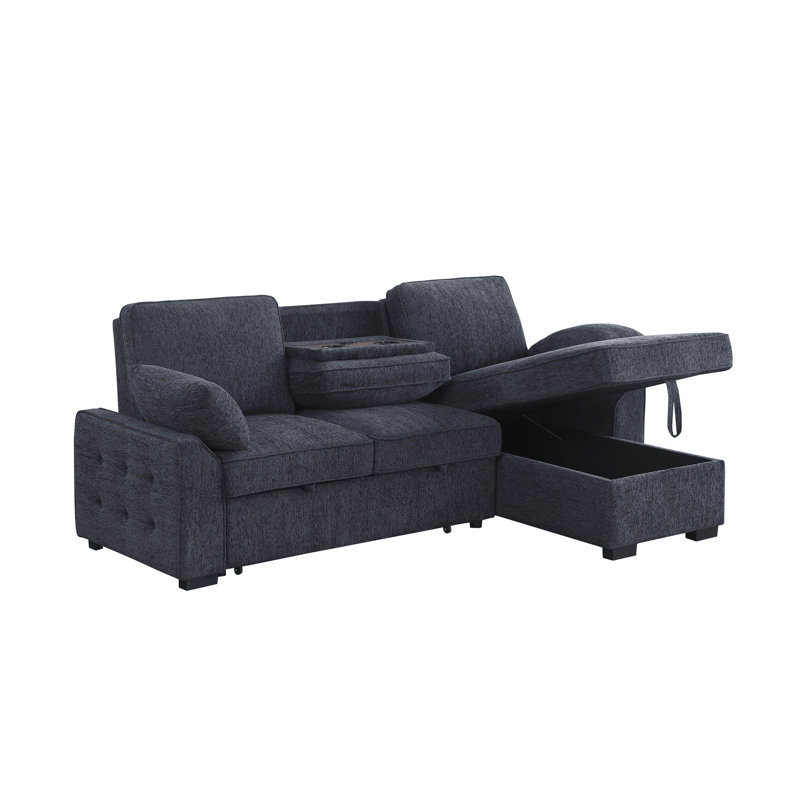 Canapé-lit modulaire réversible en chenille gris anthracite l 91 po Mackenzie, Chenille gris charbon