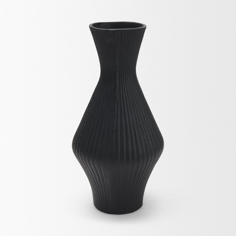 Vase sablier patiné en métal noir mat Patine, L 7,5 x l 7,5 x H 15,3, Noir