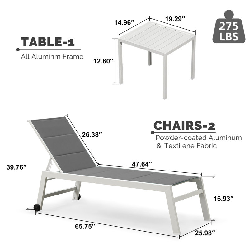 Chaise longue d'extérieur en métal avec table, gris