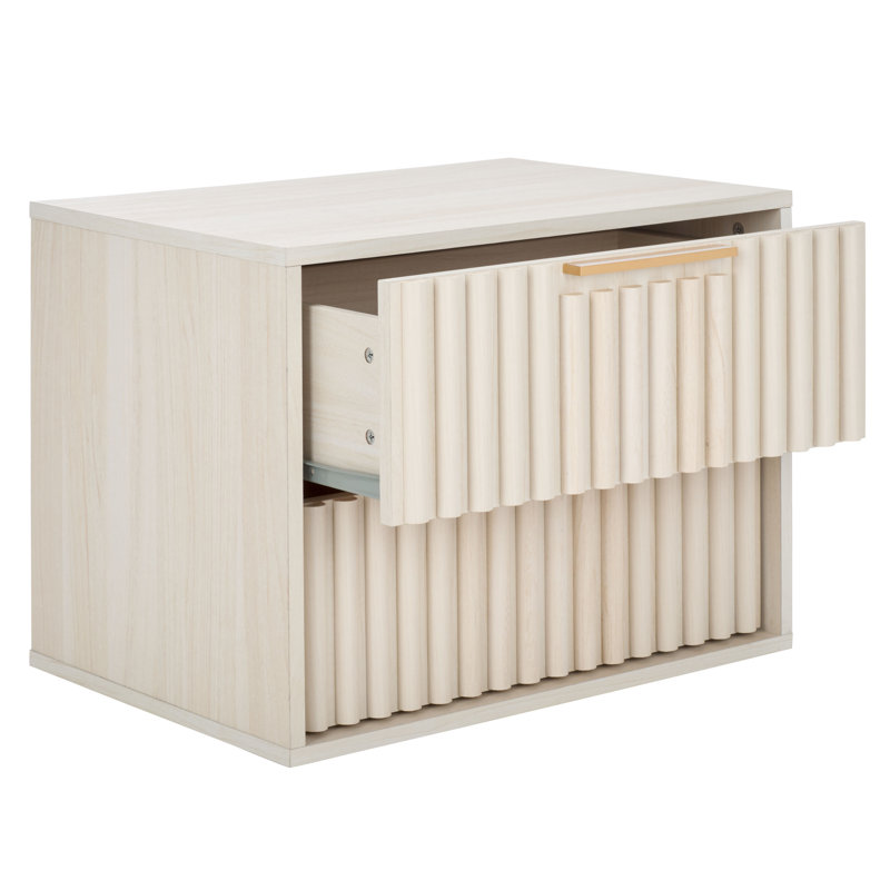 Table de chevet flottante 2 tiroirs Lylia, Blanc décoloré