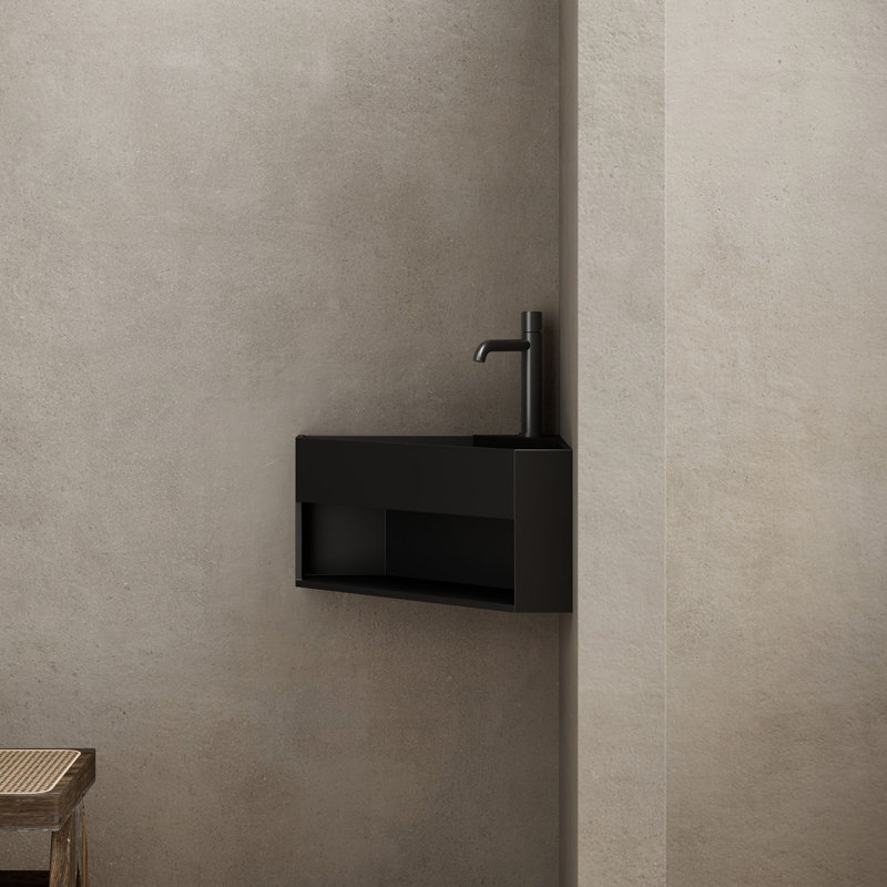 Monblari 20"  Triangle Solid Surface Corner Bathroom Sink Matte Black, Matte Black