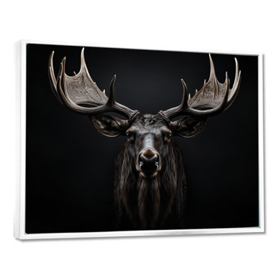 Black White Moose Majestic Monochrome Framed On Canvas Print