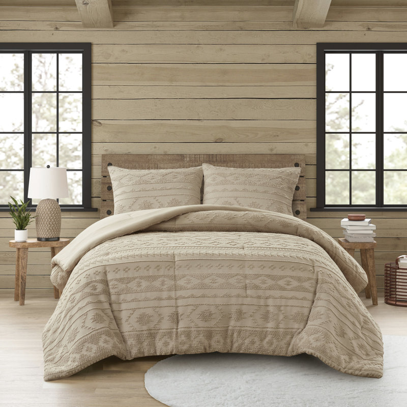 Édredon 3 pièces pour lit double / grand brun clair avec rembourrage Southwestern, lavable à la machine et très confortable
