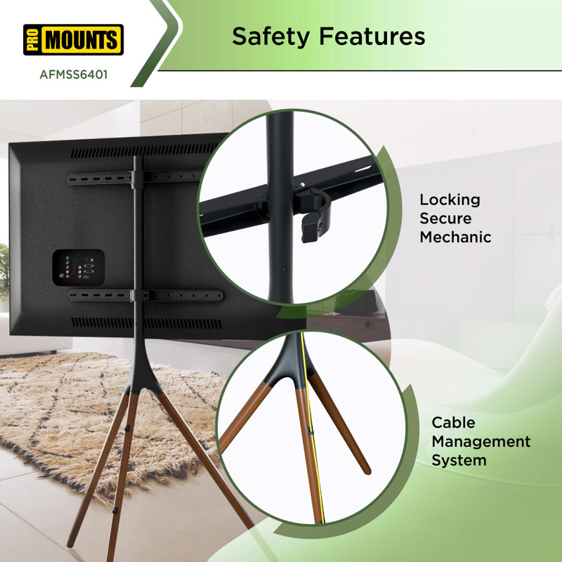 Modern Black Matte Tripod TV Stand with Wooden Legs