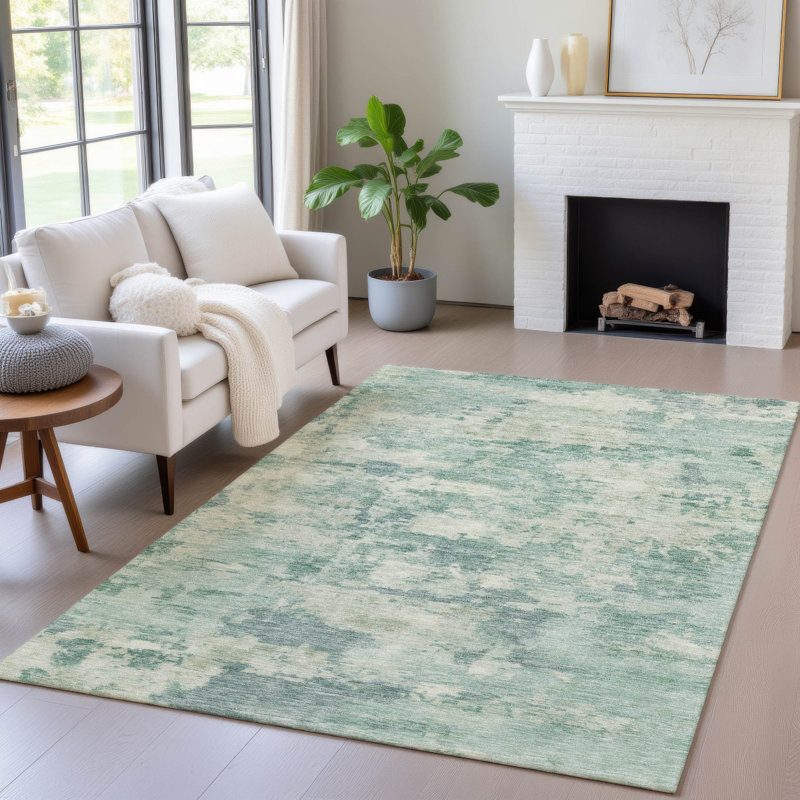 Machine Washable Indoor/Outdoor Xhevrie Teal Rug, Rectangle 8' x 10'