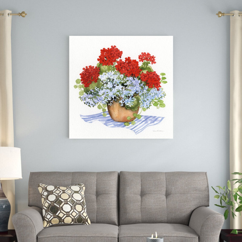 «Geranium Tea III» par Kathleen Parr McKenna, reproduction d'art sur toile tendue, H 36 po x l 36 po