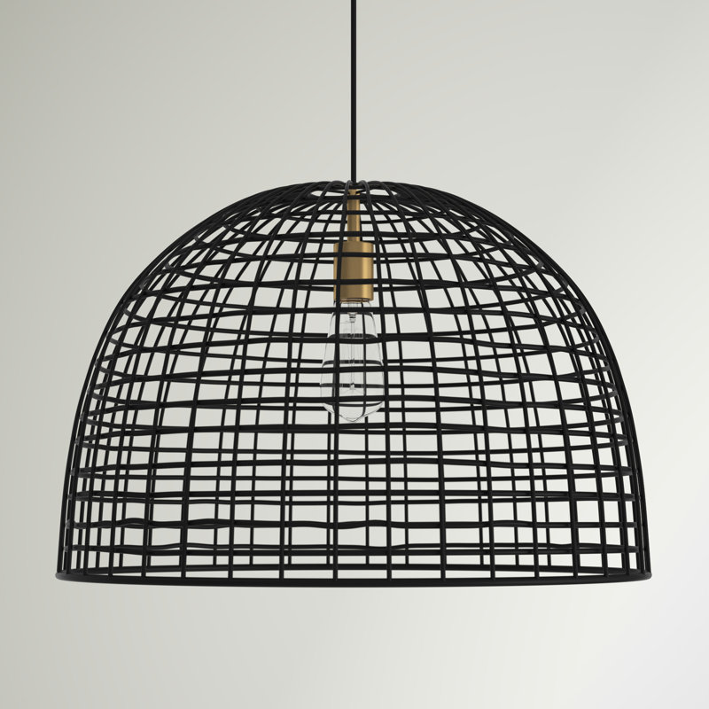 Stevie 1-Light Single Dome Pendant, Natural Brass, Black