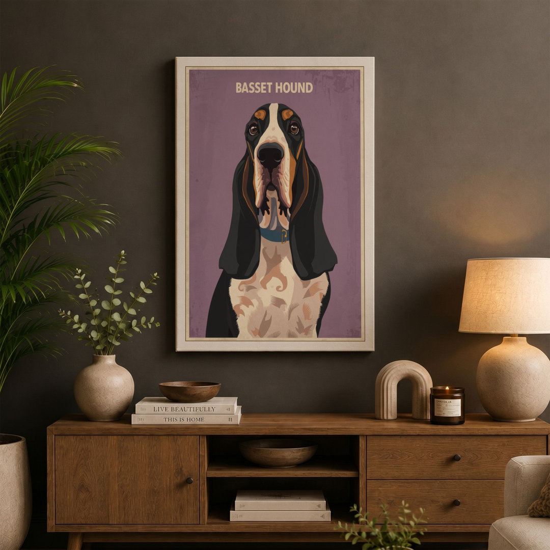 Basset Hound Portrait Modern Canvas Art Print