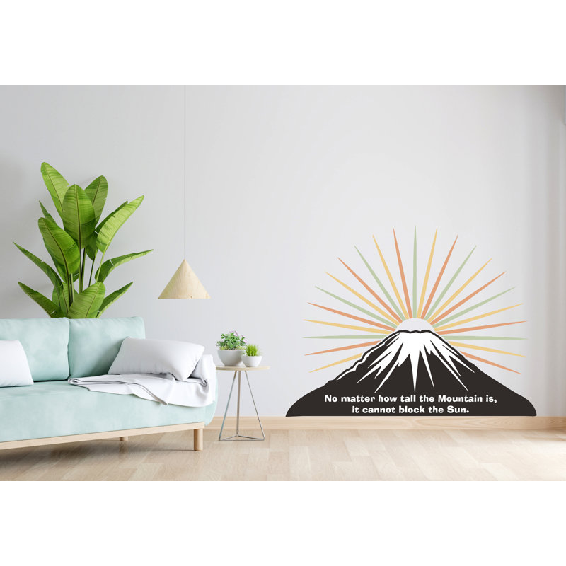Mountain Wall Decal, Mountain Wall Mural, Sun Colourful Wall Decal, 13" H x 10" W