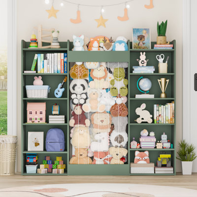63"W Kids Bookshelf with Toy Storage,12 Open Storage Cabinet with Stuffed Animal Storage,Kids Book Storage for Playroom, Kids Room, Living Room(Green)